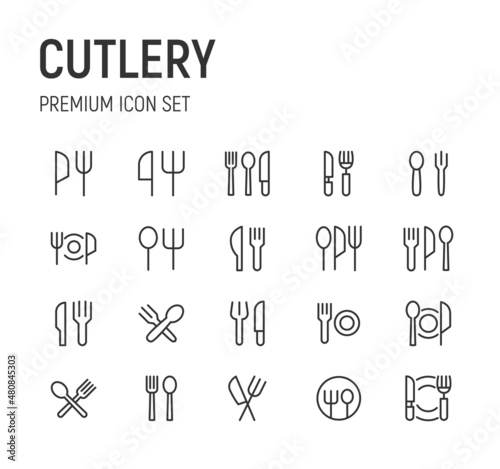 Set of cutlery line icons.
