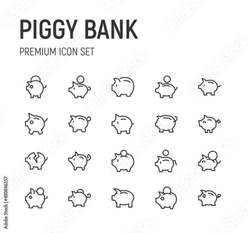 Set of piggy bank line icons.
