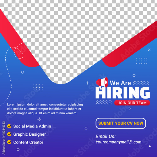 Poster for we are hiring. employees needed. Social media template job vacancy recruitment
