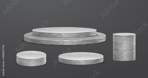 White grunge brick wall product display, Platforms presentation mock up show cosmetic  stage pedestal design, Vector illustration