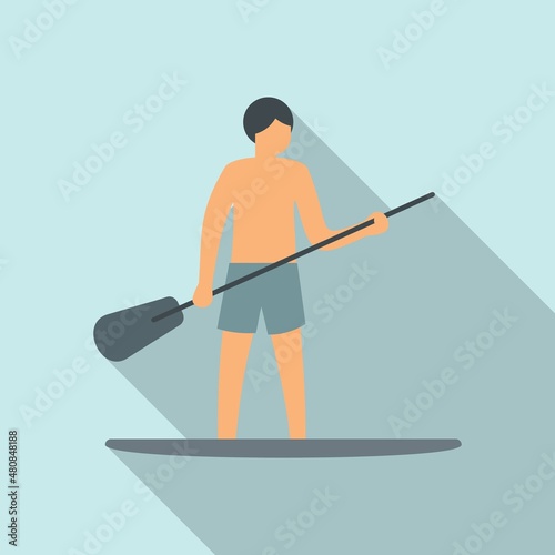 Sup surfer icon flat vector. Paddle board