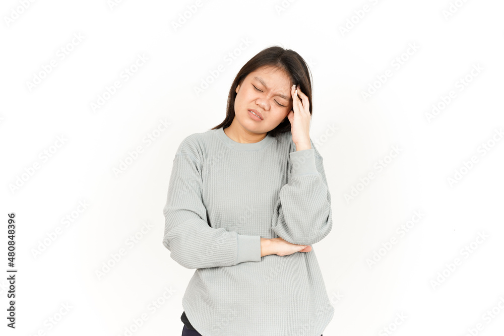 Headache Gesture Of Beautiful Asian Woman Isolated On White Background Headache Gesture Of Beautiful Asian Woman Isolated On White Background