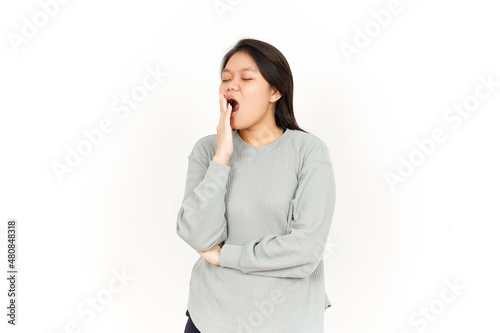 Yawning Of Beautiful Asian Woman Isolated On White Background