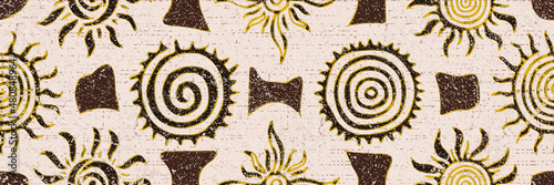 Seamless pattern, banner. Ethnic background, solar signs, vector design.	