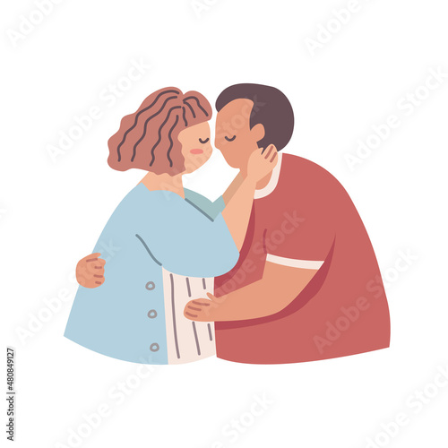 Plus Size, overweight Couple in love, hand draw cartoon flat vector illustration for valentine's day concept.