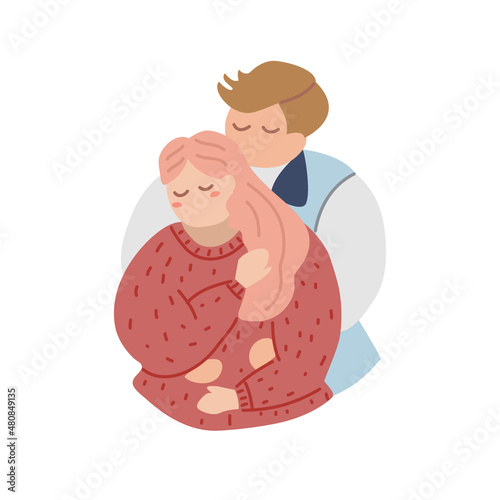 Plus Size, overweight Couple in love, hand draw cartoon flat vector illustration for valentine's day concept.