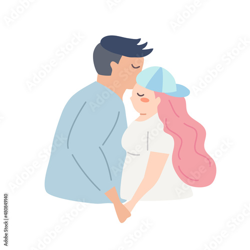 Plus Size, overweight Couple in love, hand draw cartoon flat vector illustration for valentine's day concept.