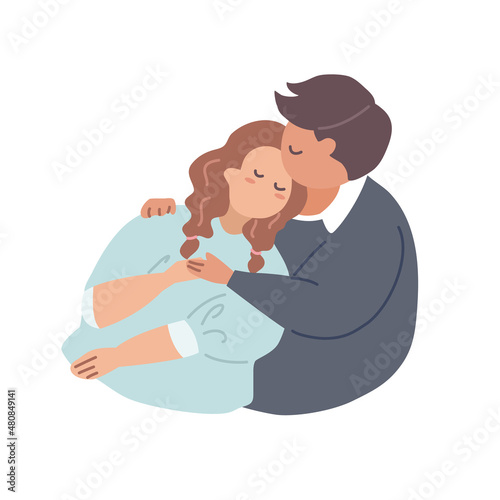 Plus Size, overweight Couple in love, hand draw cartoon flat vector illustration for valentine's day concept.