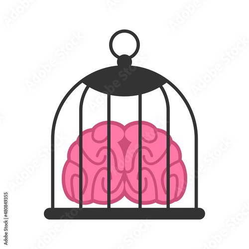 brain in cage. Brains behind bars. vector illustration