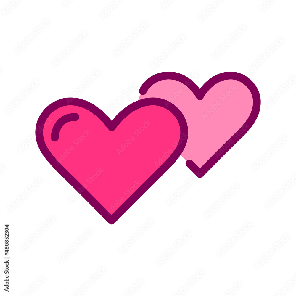 Two hearts together. Romance, dating and flirting. Pixel perfect, editable stroke color icon