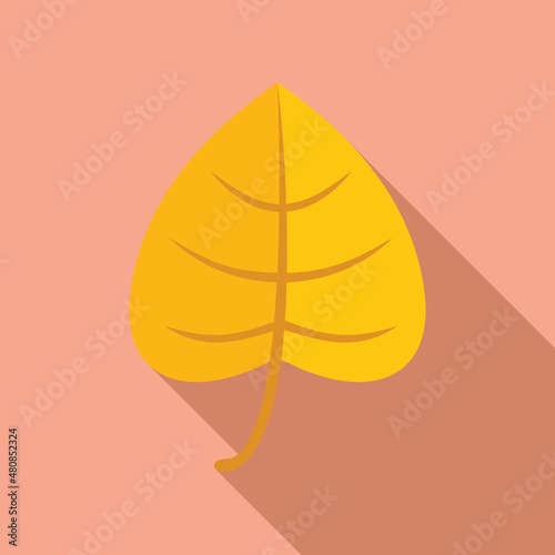 Yellow leaf icon flat vector. Autumn november