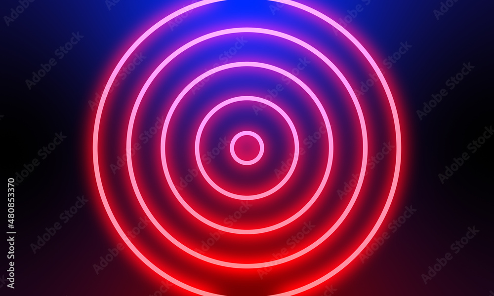 Abstract red neon light circles background. Abstract red neon light circles background.