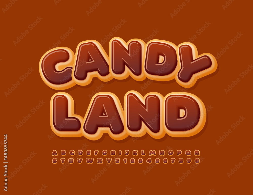 Vector sweet logo Candy Land. Choco Donut Font. Delicious set of cake ...