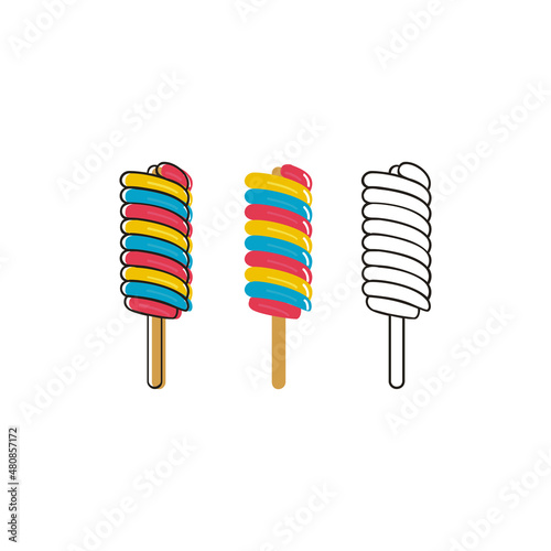 Lollipop Ice Cream candy vector design - candy lollipop round spiral delicious flat design cartoon vector illustration - set of sweet colorfull candys