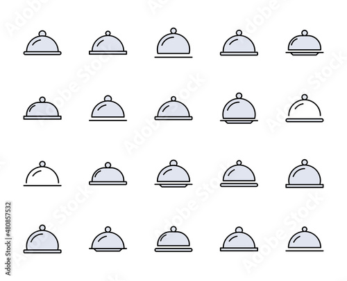 Tray set line icons in flat design with elements for web site design and mobile apps.  Collection modern infographic logo and symbol. Holidays vector line pictogram