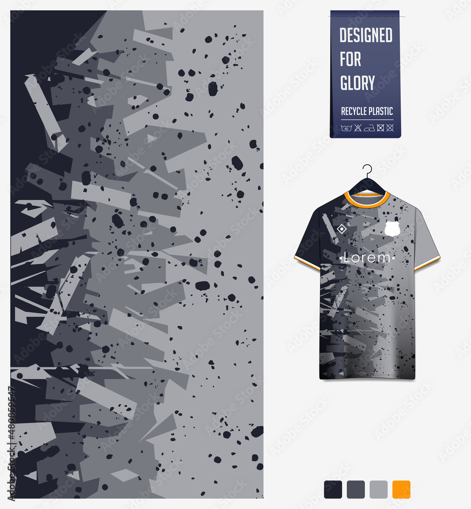 Soccer jersey pattern design. Dot splatter pattern on gray