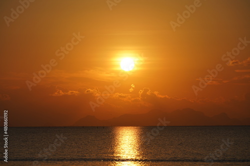 Seascape, sunset sky at the lake.