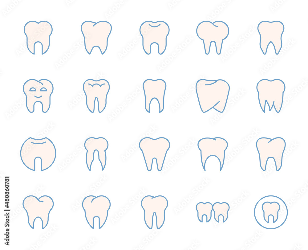 Teeth design icons set. Thin line vector icons for mobile concepts and web apps. Premium quality icons in trendy flat style. Collection of high-quality color outline logo Teeth design icons set. Thin line vector icons for mobile concepts and web apps. Premium quality icons in trendy flat style. Collection of high-quality color outline logo