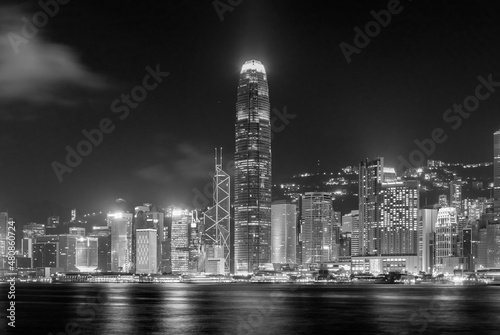 Night scenery of Victoria Harbor of Hong Kong city