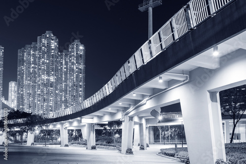 Fototapeta Naklejka Na Ścianę i Meble -  pedestrian walkway in residential district in Hong Kong city at night