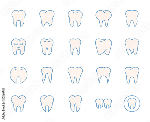 Teeth design icons set. Thin line vector icons for mobile concepts and web apps. Premium quality icons in trendy flat style. Collection of high-quality color outline logo