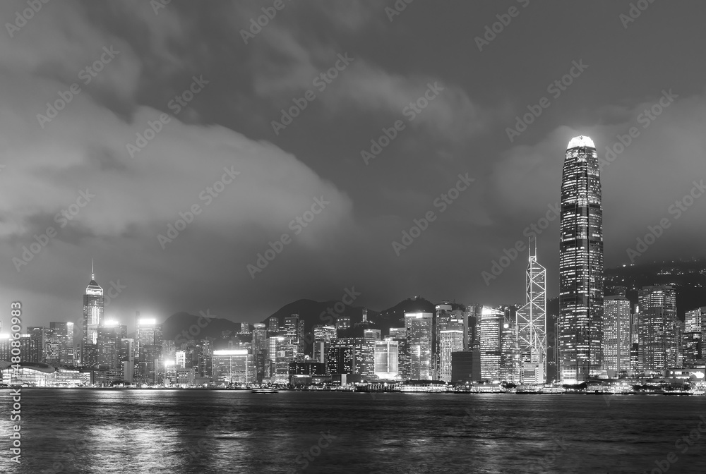 Victoria harbor of Hong Kong city at dusk