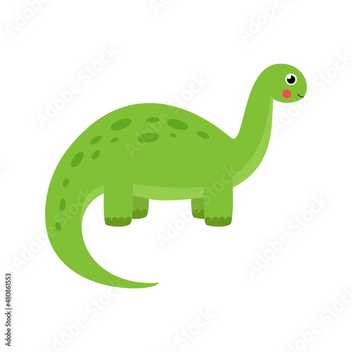 Vector illustration of cute dinosaur brontosaurus isolated on white background.