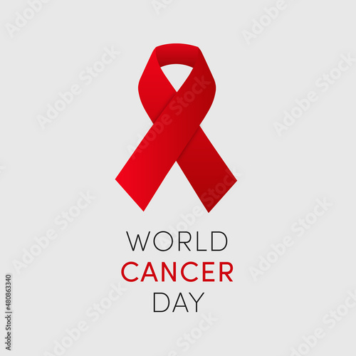 World Cancer Day, 4 february. Cancer red ribbon awereness symbol. Square image for social media photo