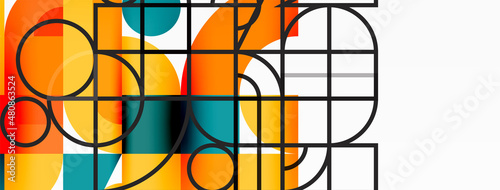 Minimal geometric abstract background. Circle square and triangle design. Trendy techno business template for wallpaper, banner, background or landing