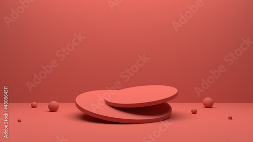 3d podium with red podium and balls elements