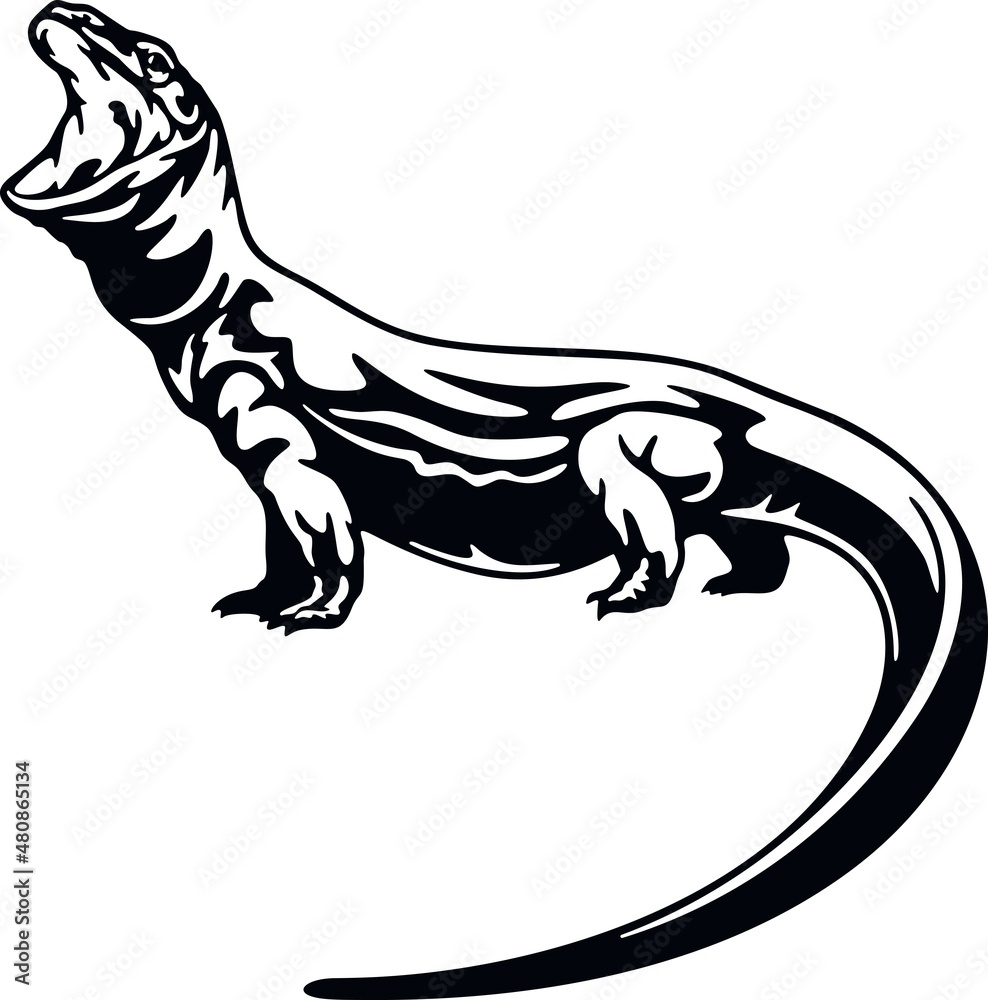Varan - Reptiles of the wild. Wildlife stencil. Pet and tropical animal. Varan - Reptiles of the wild. Wildlife stencil. Pet and tropical animal.