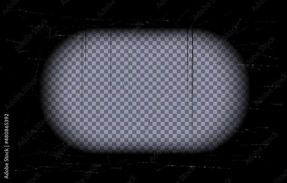 Old black cinematic frame on a transparent background. Scratched ...