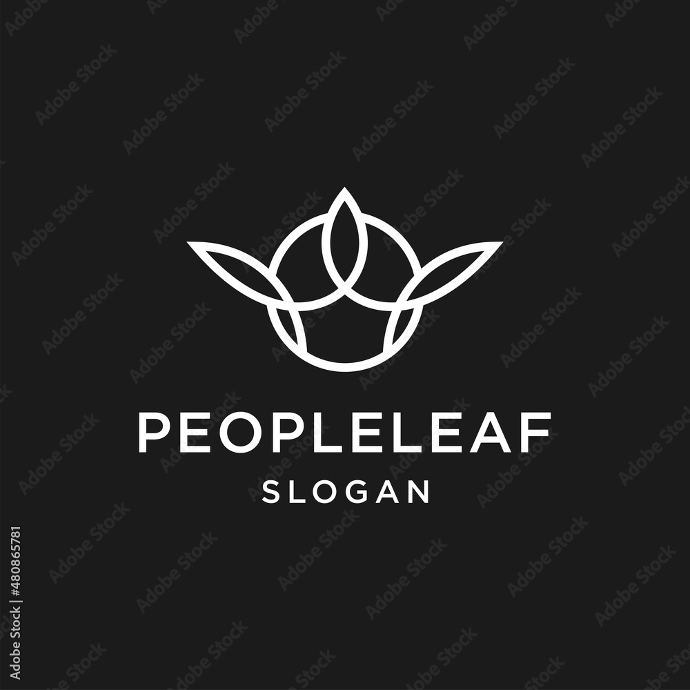 People Leaf logo line art icon in black backround