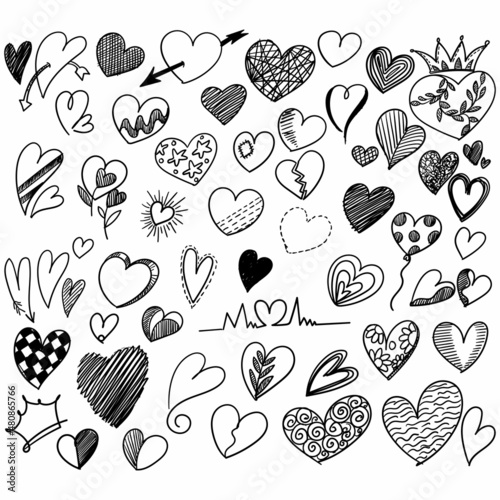 Hand draw valentines day hearts collection sketch design