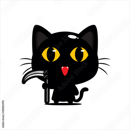 cute black cat wearing costume reaper