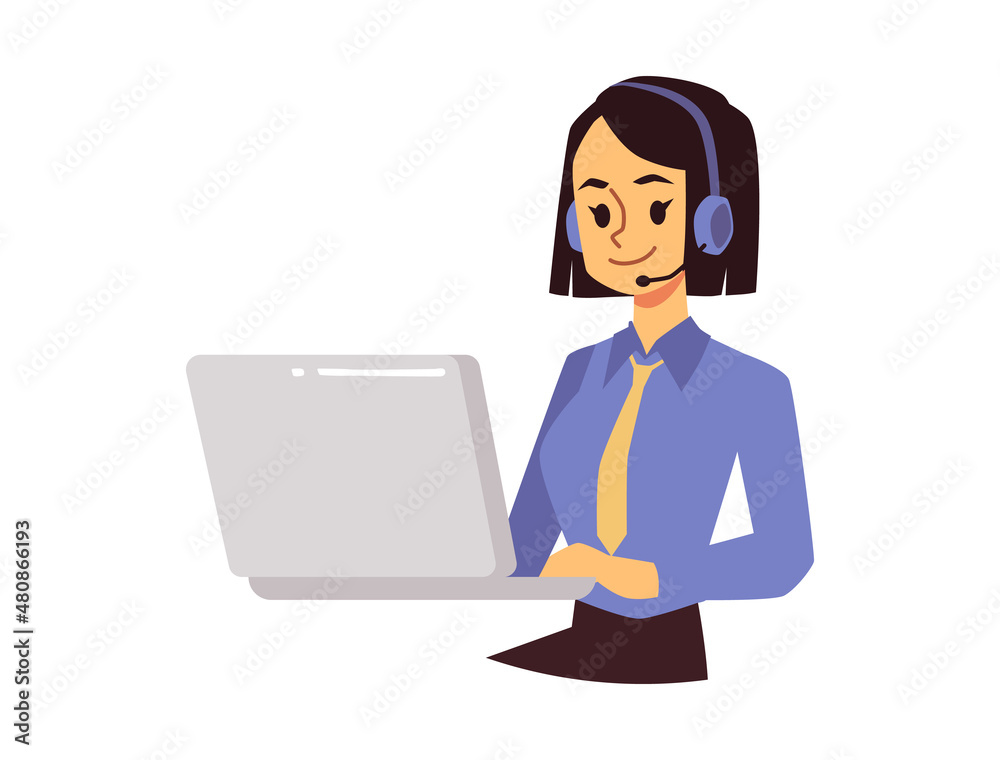 Female customer service operator or consultant, vector illustration isolated. Female customer service operator or consultant, vector illustration isolated.