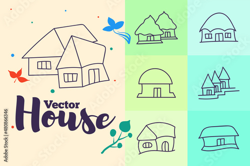 Minimal vector cute house objects illustration set
