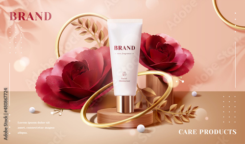 Luxury rose cosmetic ad template