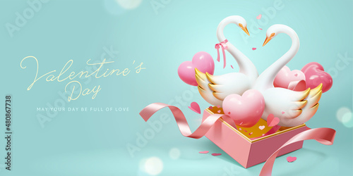 3d swan Valentine's Day banner