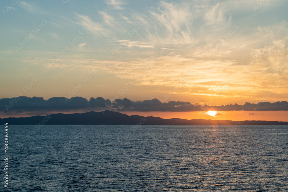 船上から見る夕日 (日本 - 北海道 - 日本海)