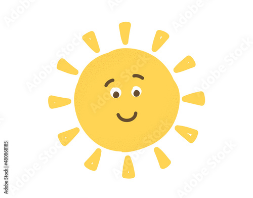 Cute handdrawn smiling sun on white background