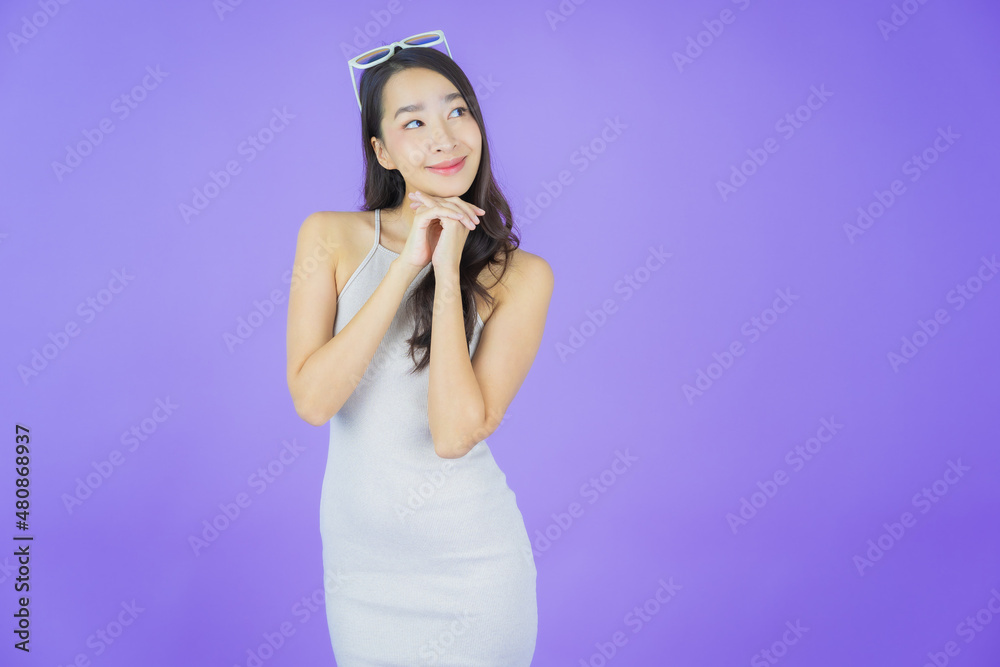 Portrait beautiful young asian woman smile with action Portrait beautiful young asian woman smile with action