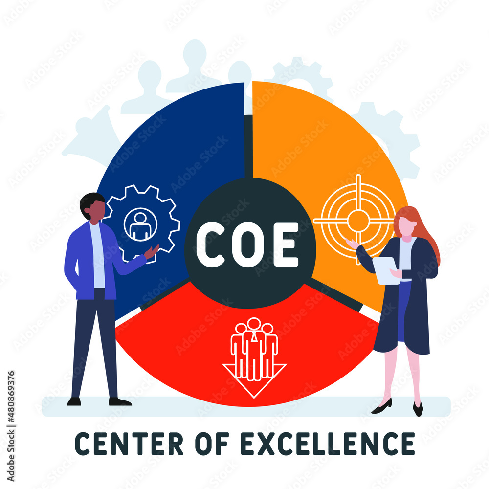 COE - Center of Excellence acronym. business concept background. vector illustration concept with keywords and icons. lettering illustration with icons for web banner, flyer, landing pag COE - Center of Excellence acronym. business concept background. vector illustration concept with keywords and icons. lettering illustration with icons for web banner, flyer, landing pag