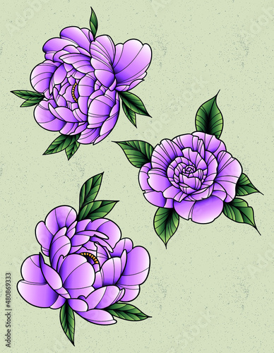 peony set of flowers tattoos