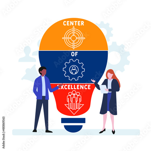 COE - Center of Excellence acronym. business concept background. vector illustration concept with keywords and icons. lettering illustration with icons for web banner, flyer, landing pag