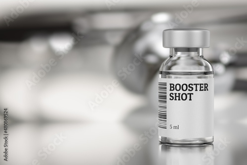 Booster vaccine vial. 3d rendering.