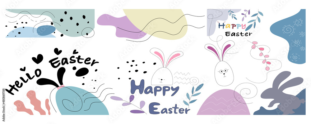 Easter Abstract Element Designed in pastel tones, doodle style can be adapted to a variety of applications such as cards, Easter decorations, backgrounds, web, fabric patterns, pillows, and more