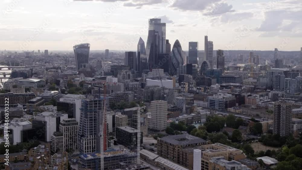 Slow Aerial Drone flying towards central London, UK Slow Aerial Drone flying towards central London, UK