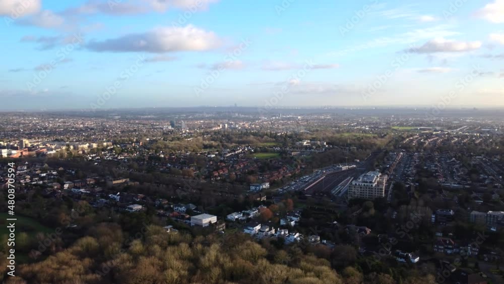 Aerial view of Stanmore in Harrow, London. Suburban British town Aerial view of Stanmore in Harrow, London. Suburban British town