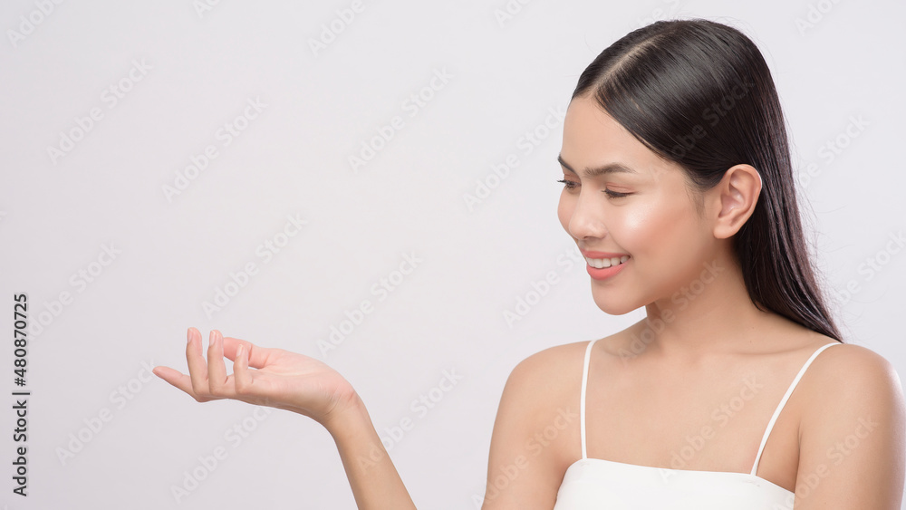 Portrait of young beautiful woman with smooth healthy skin on white background , Skincare concept. Portrait of young beautiful woman with smooth healthy skin on white background , Skincare concept.
